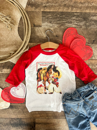 Pardner Vintage Cowboy Raglan Tee (Toddler)(Red/White)