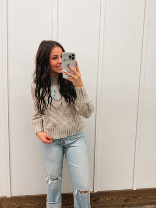 Puff Sleeve Cable Knit Sweater (oatmeal)