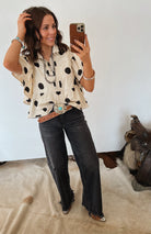 Polka Dot Ruffle Blouse Tops -Blouses