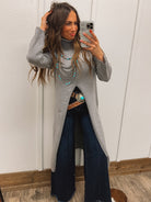 Turtle Neck Sweater Dress With Slit (Grey) Tops - Sweaters