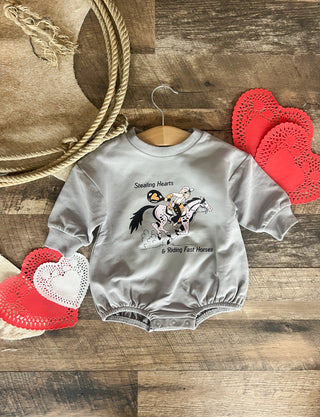 Stealing Hearts Valentines Bubble Romper (Infant) (Slate Grey)