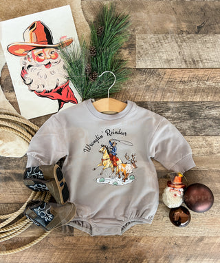 Cody Wranglin' Reindeer Christmas Bubble Romper (grey)