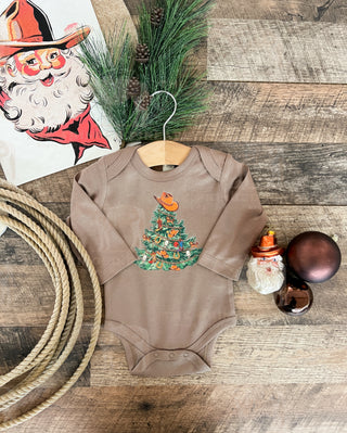 Cowboy Christmas Tree Christmas Design (l/s Onesie/Youth Tee)(Truffle)