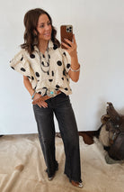 Polka Dot Ruffle Blouse Tops -Blouses