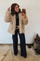 Beth Faux Fur Coat (Taupe) Tops - Outwear