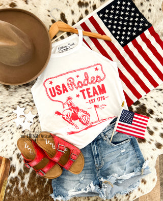 Western 4th Of July-USA Rodeo Team Red Tank or Tee