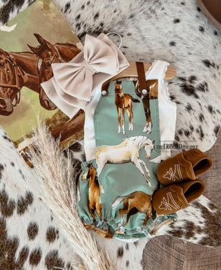 Western Wild Horses Romper (Seafoam)