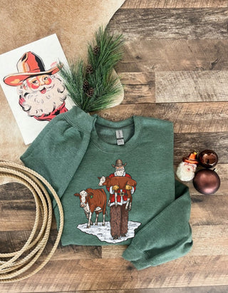 I Always Knew Santa Was A Rancher Christmas Tee or Sweatshirt (green)