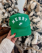 Merry Bronc Christmas Trucker Hat (Adult)(Green) Green