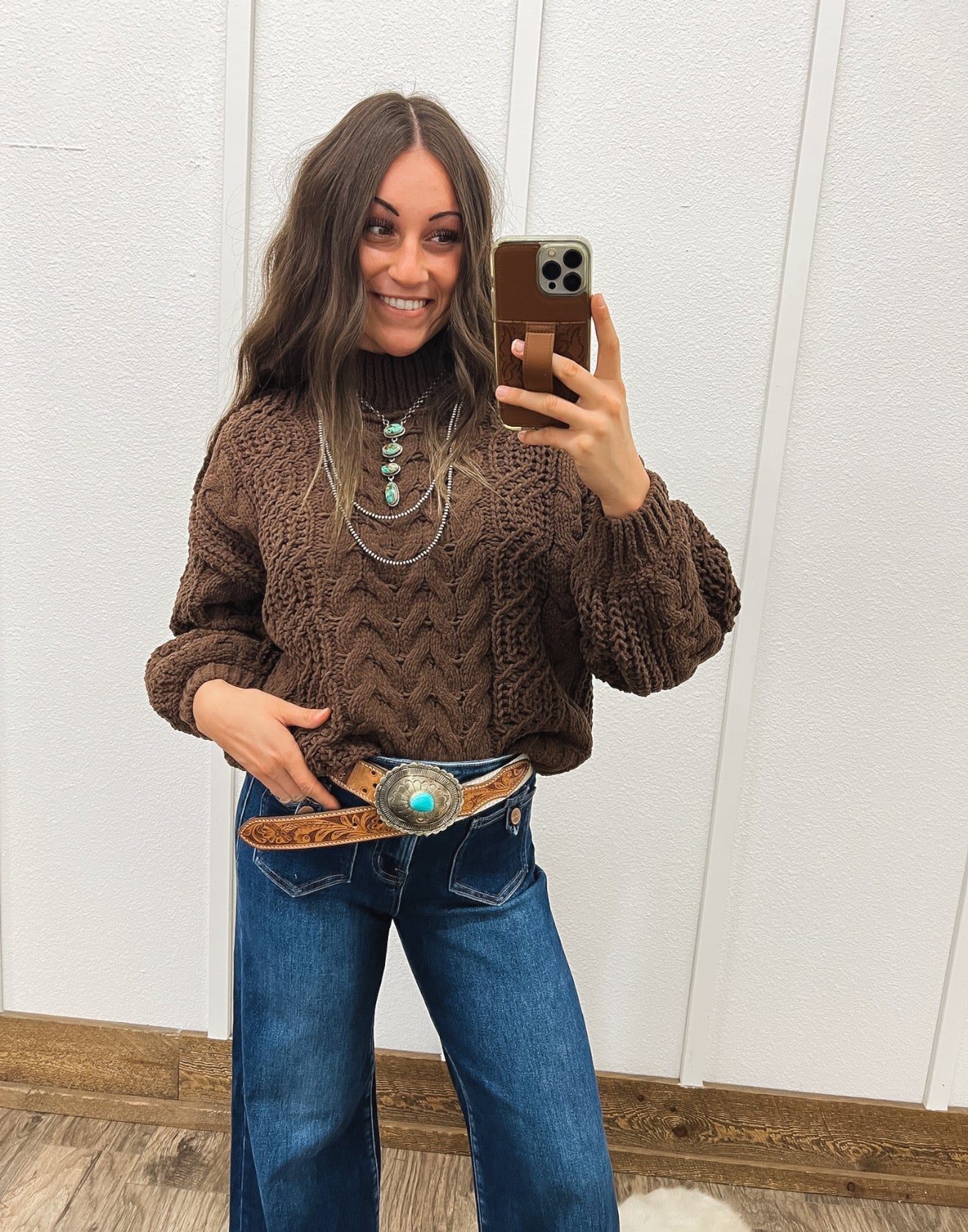 It Girl Cable Knit Sweater (Brown) Tops - Sweaters