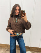 It Girl Cable Knit Sweater (Brown) Tops - Sweaters