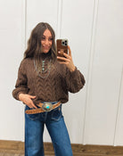 It Girl Cable Knit Sweater (Brown) Tops - Sweaters