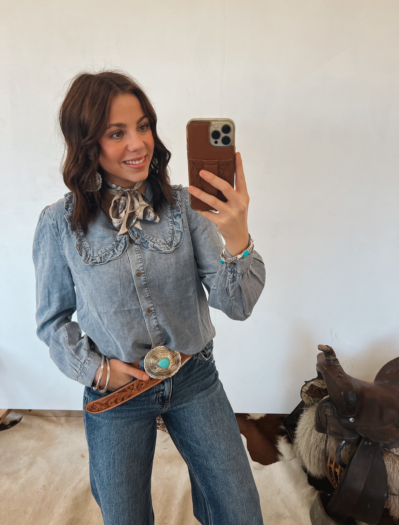 Peter Denim Collared Top