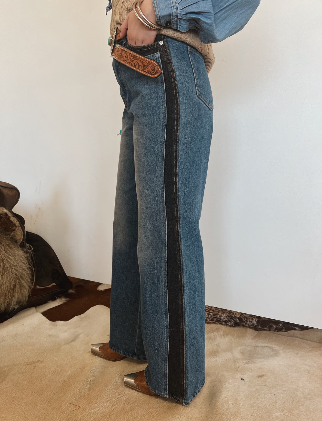 Two Tone Wide Leg Denim (23454)