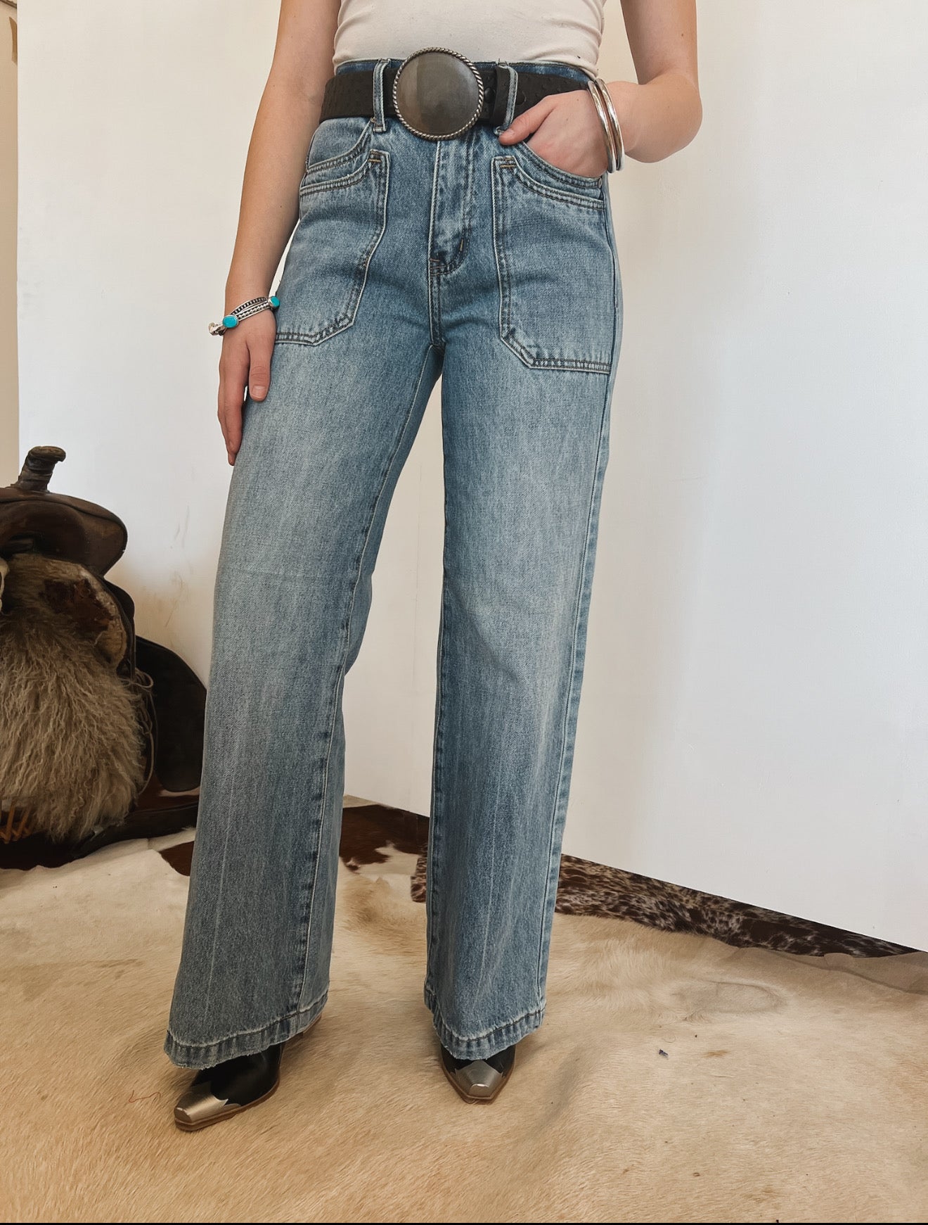 Western High Rise Wide Leg Denim (8158)