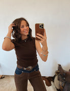 Plain Jane Asymmetrical Tank Top (Brown)