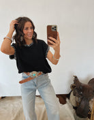 Saddle Stitch Sweater Vest (Black) Tops - Sweaters