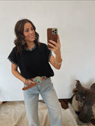 Saddle Stitch Sweater Vest (Black) Tops - Sweaters