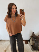 Saddle Stitch Sweater Vest (Deep Camel) Tops - Sweaters