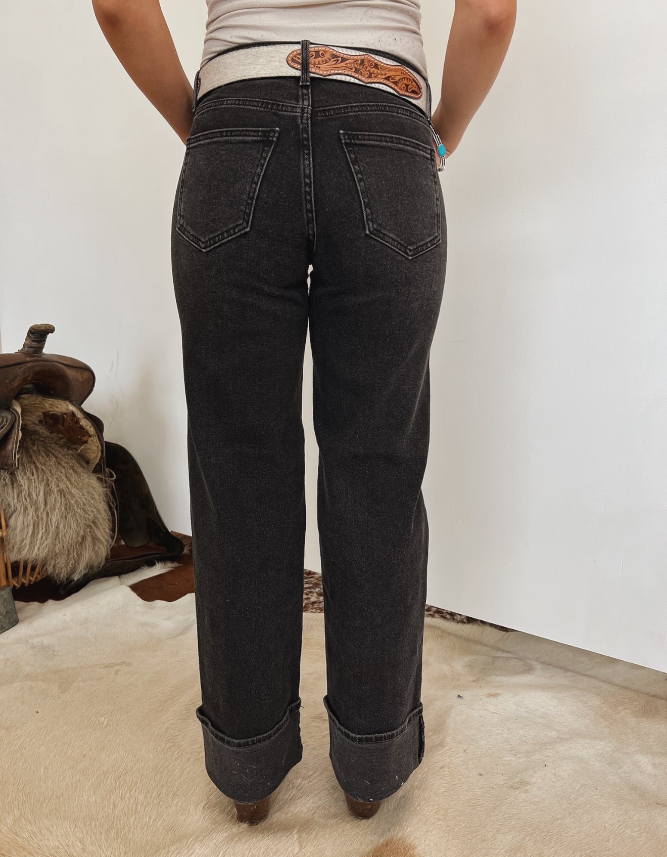 Black Canyon Wide Leg Cuffed Denim (P854)