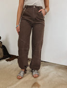 Western Metal Stud Drawstring Denim