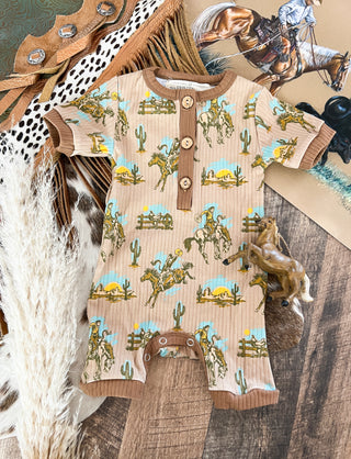 Buckaroo Ranch Bronc Button Romper-Final Sale