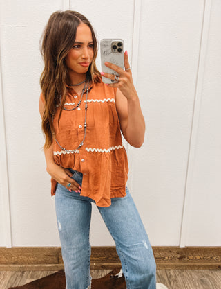 Millie Tiered Button Down Blouse(Rust)