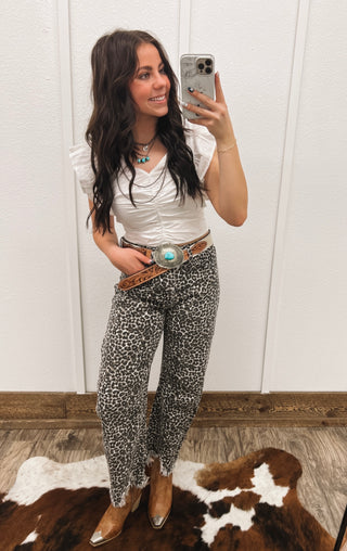 Leopard Horseshoe High Rise Denim