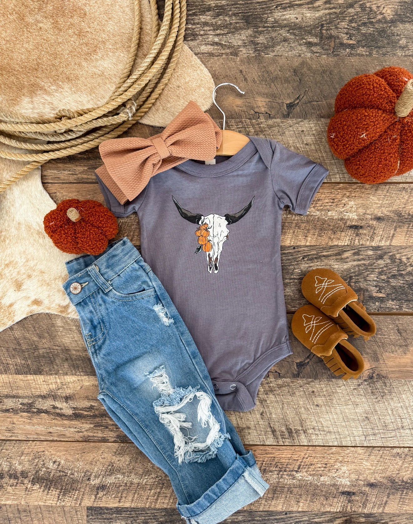 🐂 Western Pumpkin Skull Graphic- Tee/Onesie (Infant Toddler Youth)