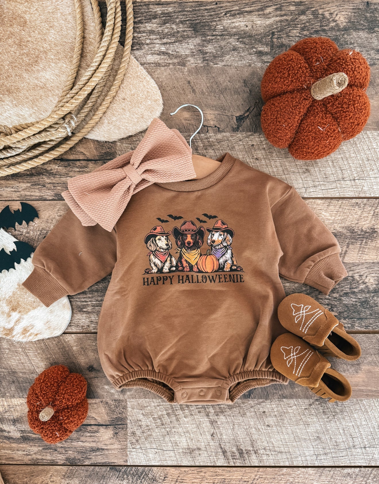 “Happy Halloweenie” Bubble Romper(Brown)