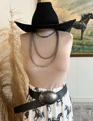 Western Oval Buckle Belt (Silver /Black)