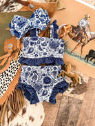 Blue Paisley W/Blue Ruffle Two Piece Swimsuit (Minis)