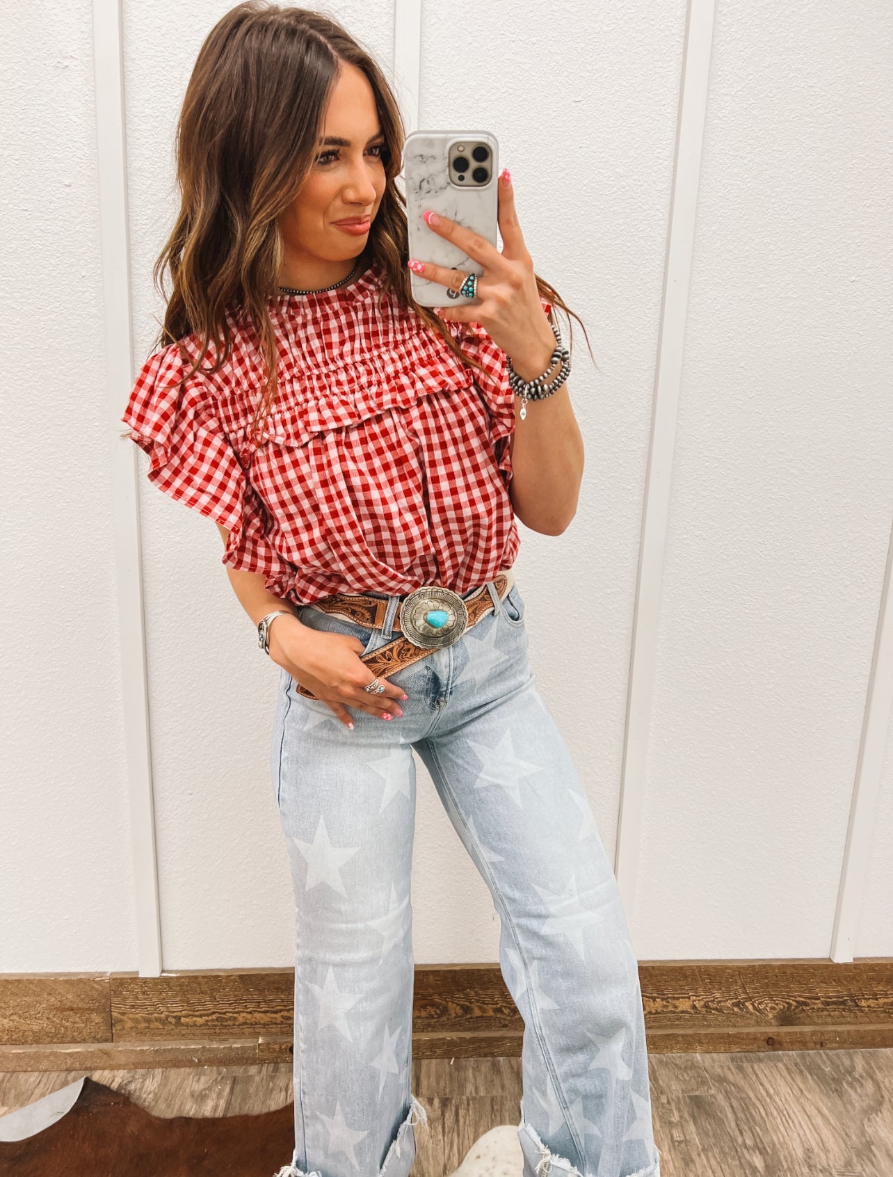 Lady Freedom Plaid Blouse(Red)