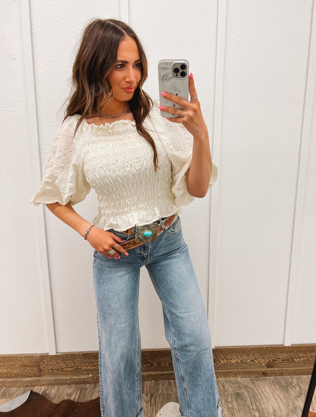 Blushing Over You Smocked Blouse(cream)