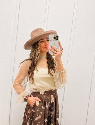 Bubble Crop Top Sheer(Tan)