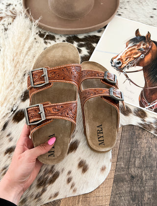 Double Buckle Tooled Sandals(Molly)