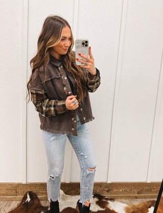 Double Way Plaid And Brown Denim Jacket