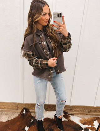 Double Way Plaid And Brown Denim Jacket