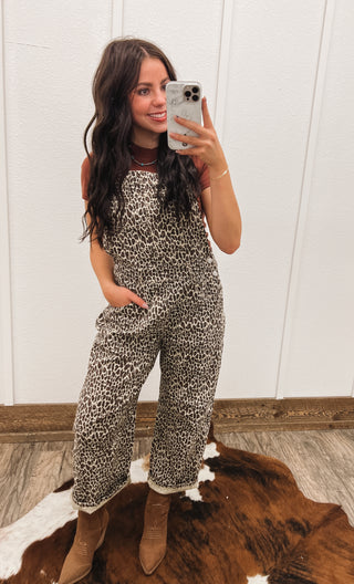 Barrel Babe Leopard Denim Overalls