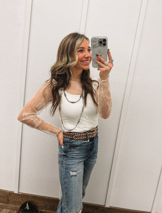 All Over Floral Lace Sheer Top(Ivory)