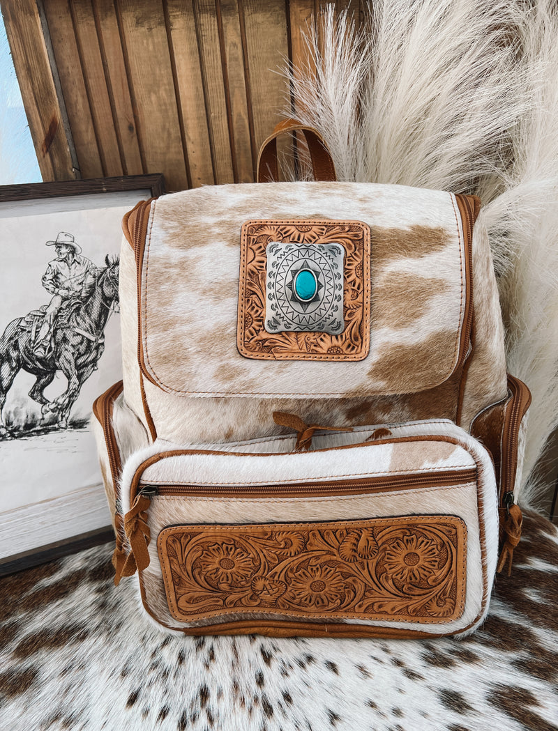 Buckle Up Babe Cowhide Backpack