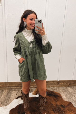 Crazy Girl Denim Romper(Olive)