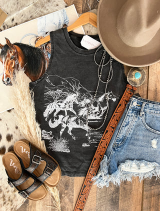 Vintage Desert Horses Tank(Black)