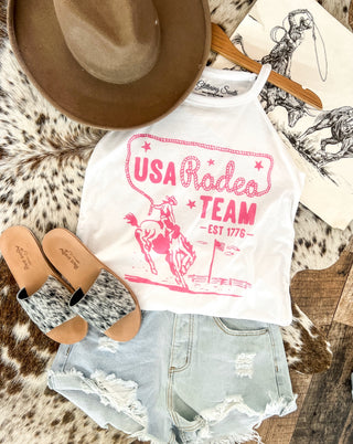 Western 4th Of July-USA Rodeo Team Pink Tank or Tee