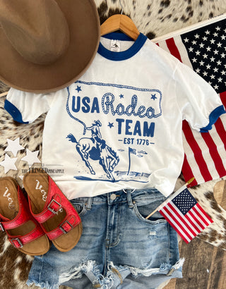 Western 4th Of July-USA Rodeo Team Blue Ringer Tee