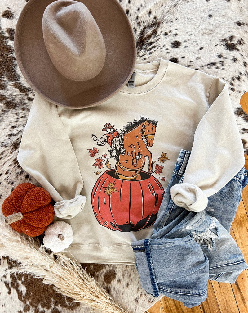 Bronc Pumpkin Cowboy Sweatshirt (taupe)