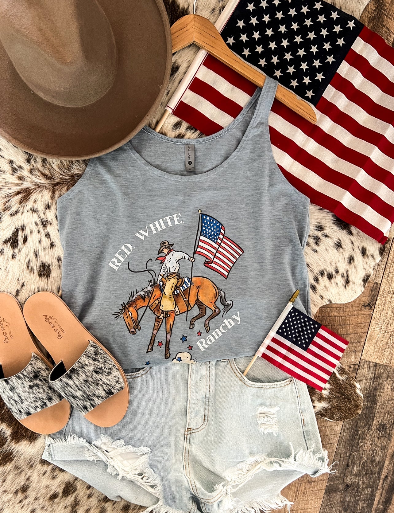 Western 4th Of July-Red White Ranchy Tank(Blue)