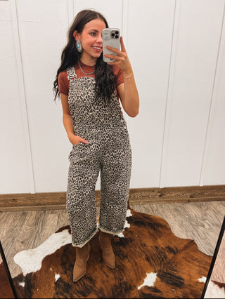 Barrel Babe Leopard Denim Overalls