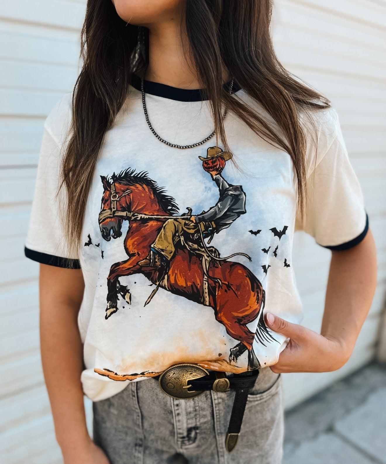 Headless Horseman Ringer Tee(Cream/Black)