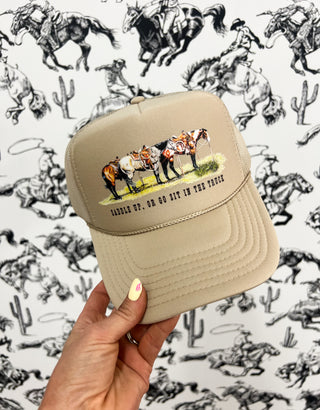 Saddle Up  Trucker Hat  tan(Adult)